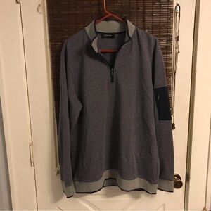 BUGATCHI MEN'S QUARTER-ZIP KNIT SWEATER IN CLASSIC BLUE AND GRAY STRIPES